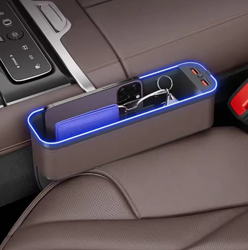 Car 2 USB Charging Colour Light Seat Gap Storage Box LED Car Crevice Storage Organizer Box Auto Interior Stowing Tidying