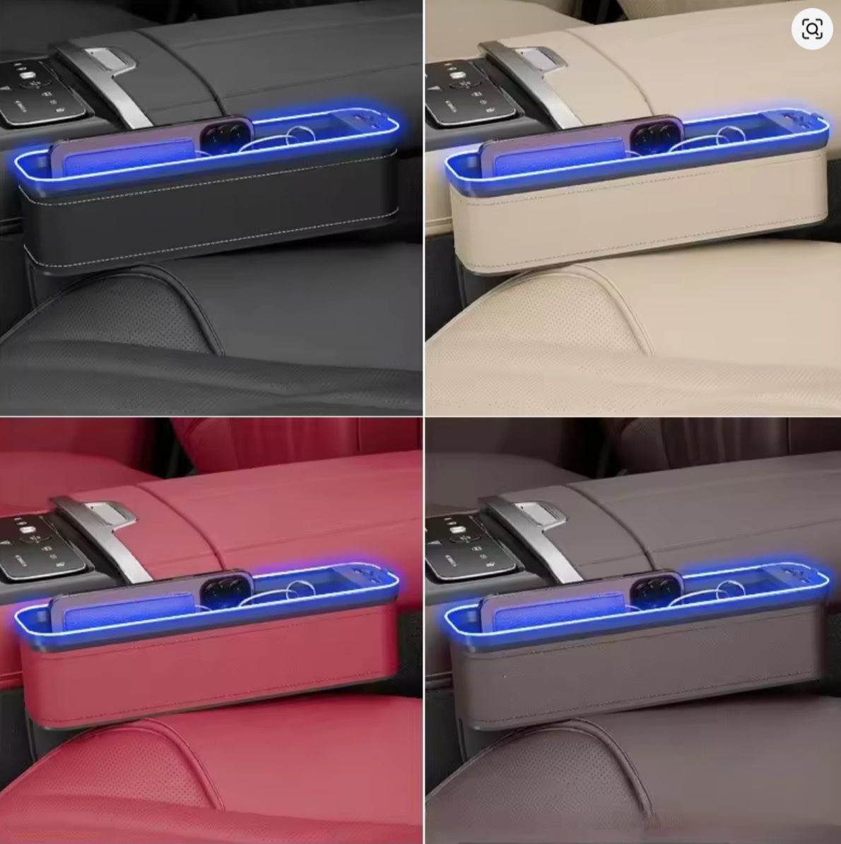 Car 2 USB Charging Colour Light Seat Gap Storage Box LED Car Crevice Storage Organizer Box Auto Interior Stowing Tidying