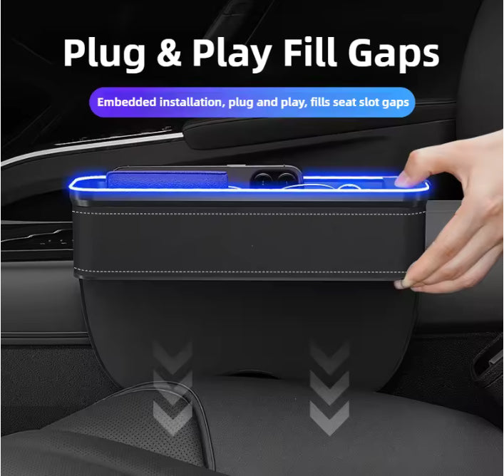 Car 2 USB Charging Colour Light Seat Gap Storage Box LED Car Crevice Storage Organizer Box Auto Interior Stowing Tidying