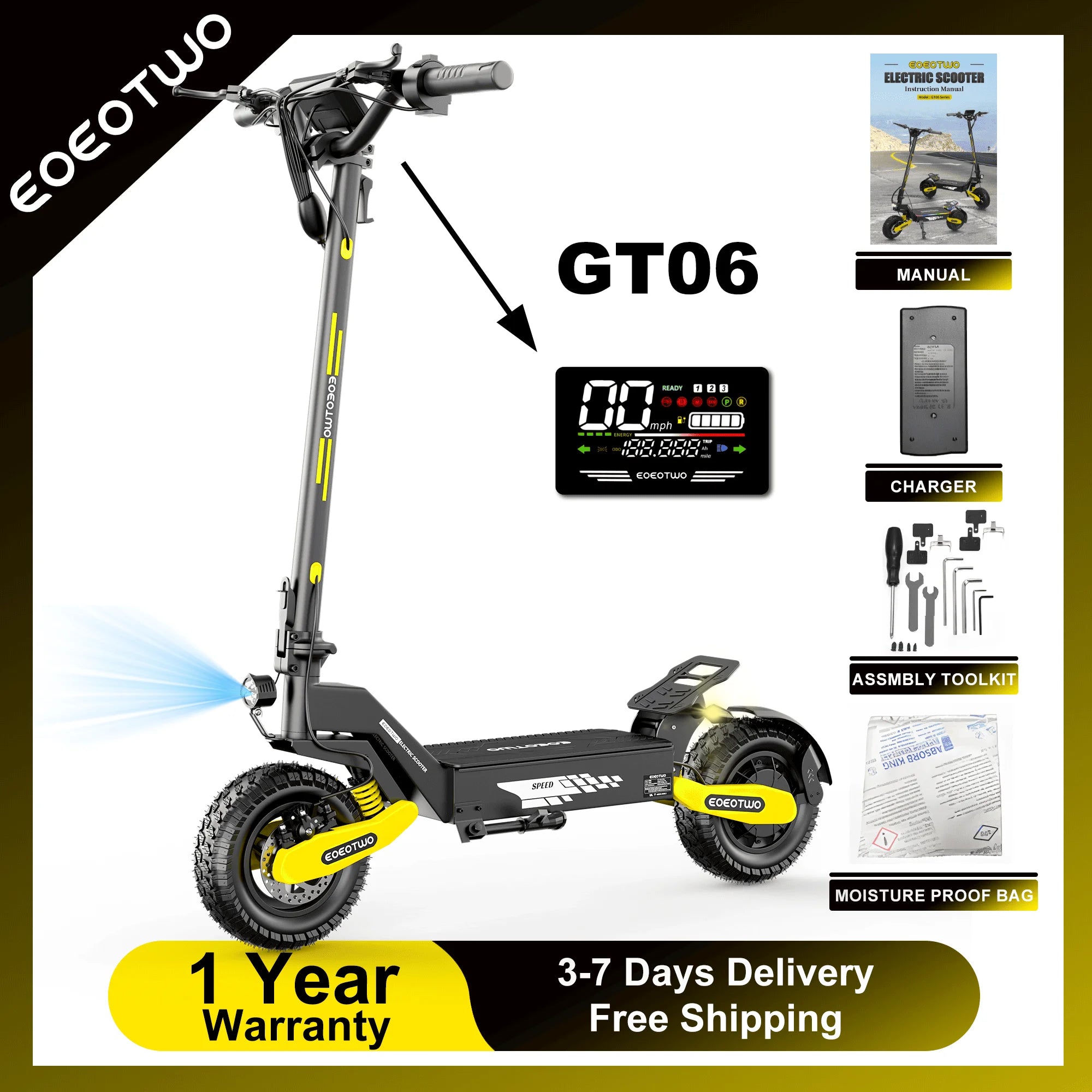 1200W Off Road Electric Scooter for Adults 48V Long Range E-Scooter 30MPH Fast Speed 11" Tubeless Tire Foldable Kick Scooter